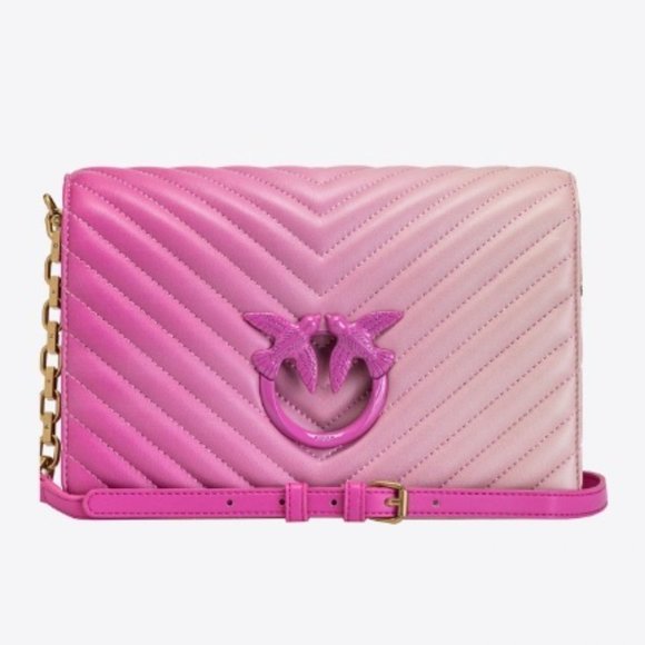 PINKO BNWT Italian Leather Pink Ombre Chevron Love Bag w Bronze Hardware + Birds - Picture 14 of 15